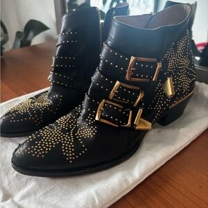 Elegant Black and Gold Ankle Boots